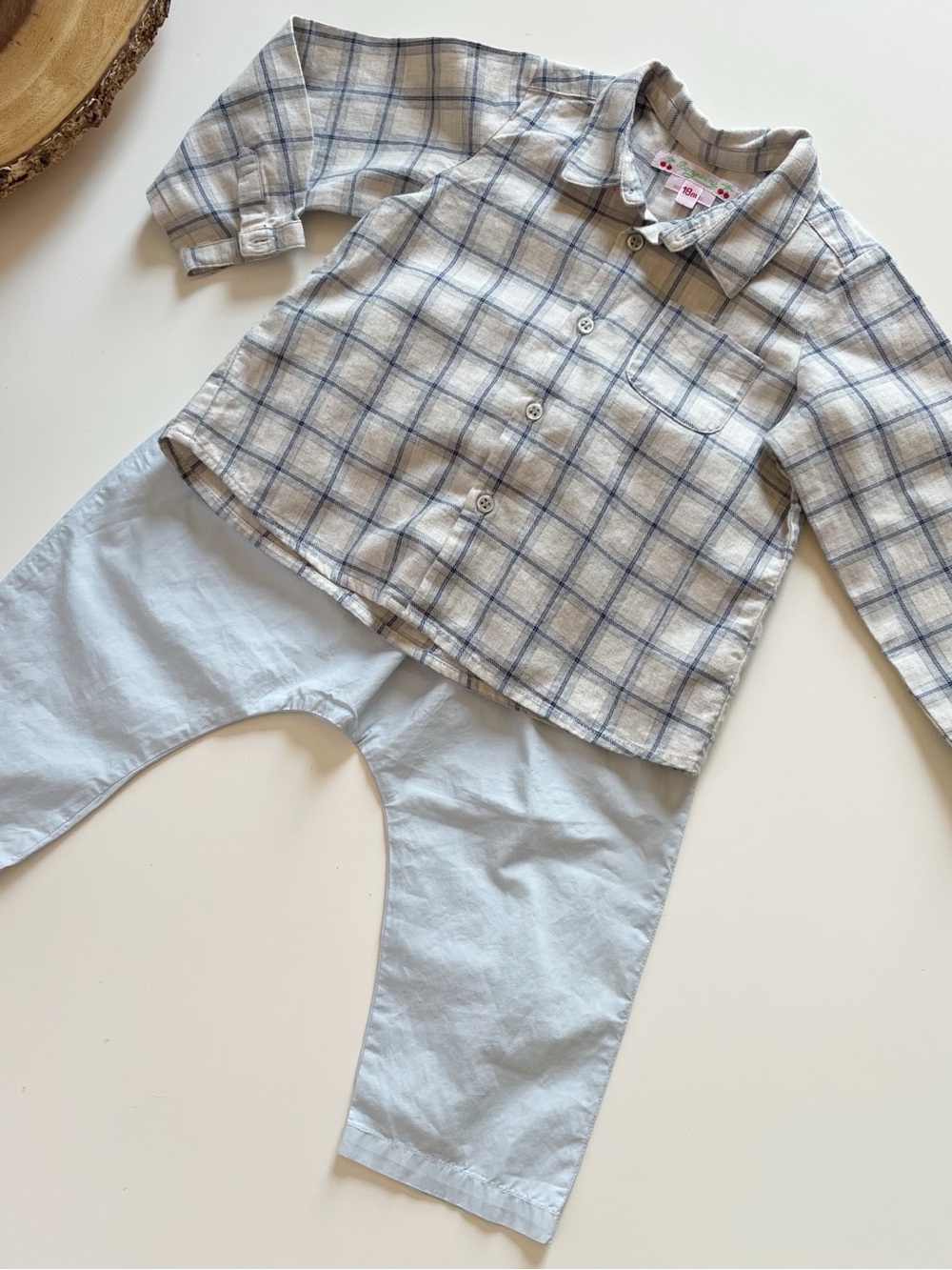 Bonpoint Plaid Flannel Shirt & Blue Pants | Size 18m